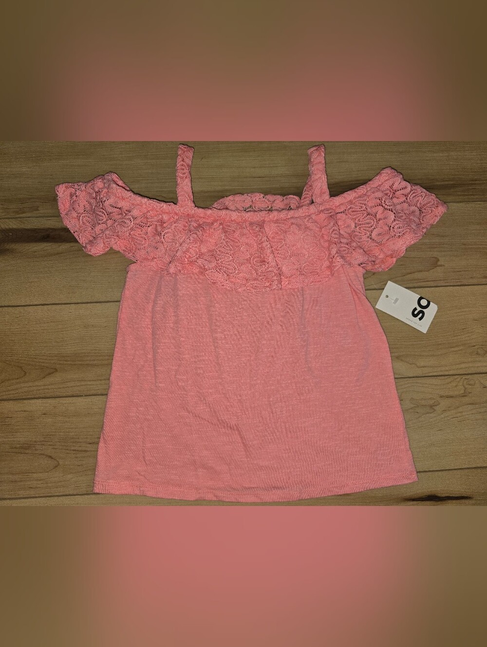 SO Pink Coral Lace Off-Shoulder Tank Top